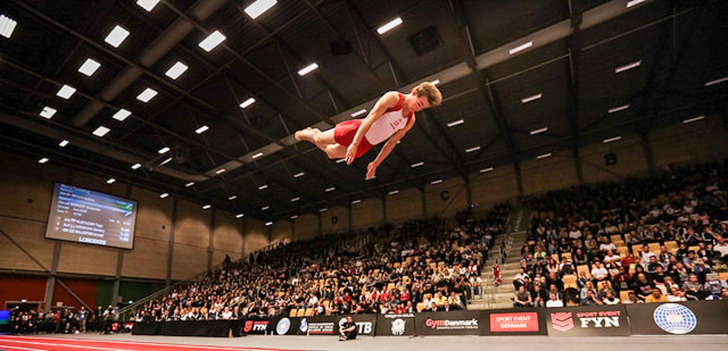 Gymnast i luften til trampolin VM, Sportevent på Fyn 