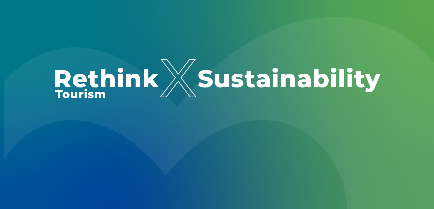 Blå-grøn grafik til workshoppen om gæsteadfærd og bæredygtighed