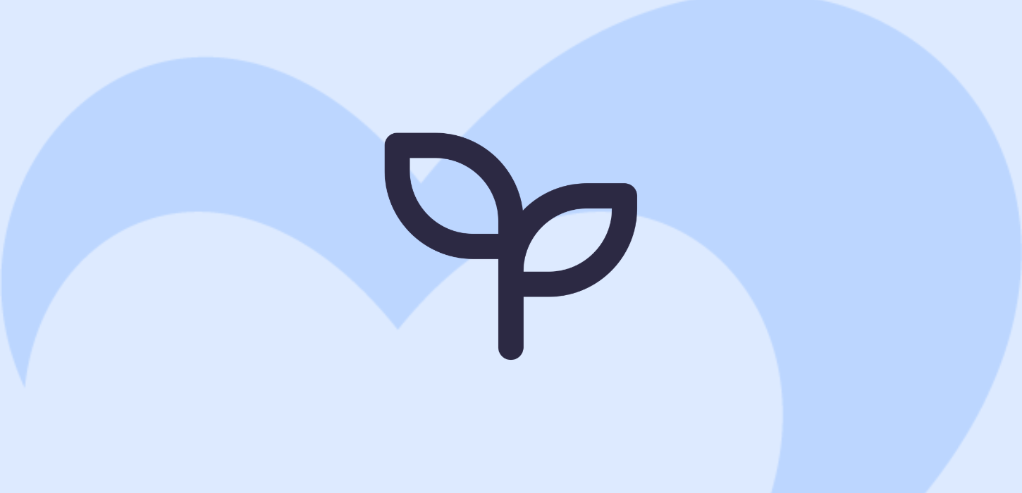 Grafik med spirende blade på blå baggrund.